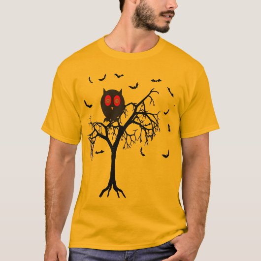 Beängstigender Baum mit Owl Halloween T-Shirt (Vorderseite)