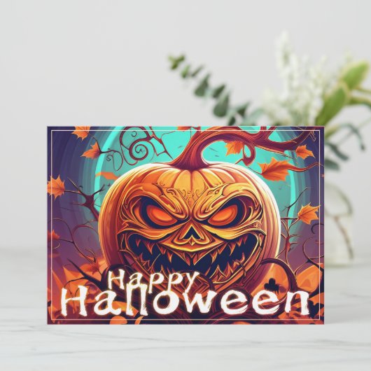 Beängstigender Blick Orange Pumpkin mit Gesichtsau (Stehend Vorderseite)