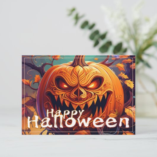 Beängstigender Blick Orange Pumpkin mit Gesichtsau (Stehend Vorderseite)