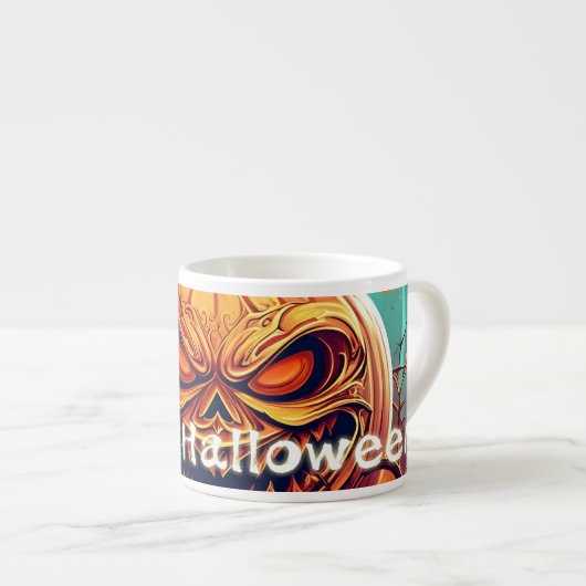 Beängstigender Blick Orange Pumpkin mit Gesichtsau Espressotasse (Vorderseite Rechts)