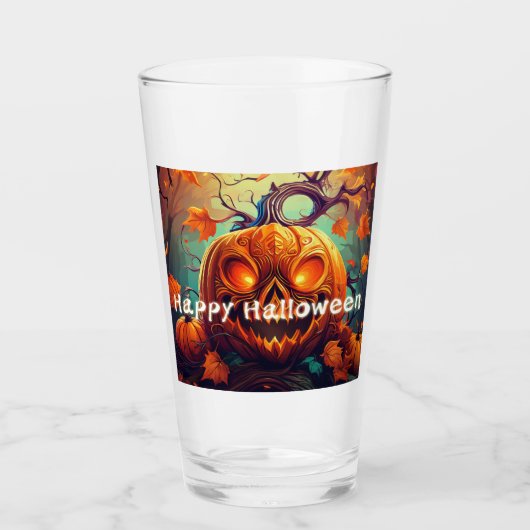 Beängstigender Blick Orange Pumpkin mit Gesichtsau Glas (Vorderseite)