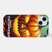 Beängstigender Blick Orange Pumpkin mit Gesichtsau iPhone 15 Hülle (Rückseite (Horizontal))