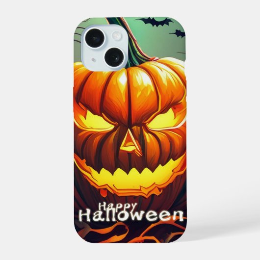 Beängstigender Blick Orange Pumpkin mit Gesichtsau iPhone 15 Hülle (Rückseite)
