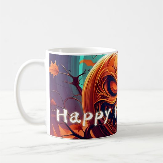 Beängstigender Blick Orange Pumpkin mit Gesichtsau Kaffeetasse (Links)