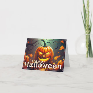 Beängstigender Blick Orange Pumpkin mit Gesichtsau Karte