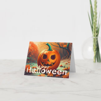 Beängstigender Blick Orange Pumpkin mit Gesichtsau Karte