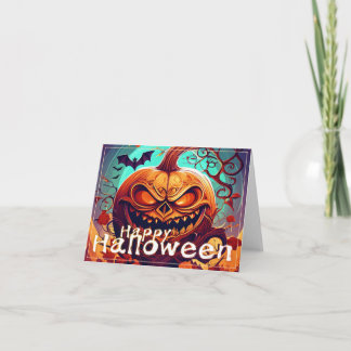 Beängstigender Blick Orange Pumpkin mit Gesichtsau Karte