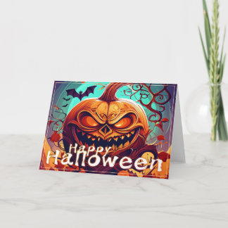 Beängstigender Blick Orange Pumpkin mit Gesichtsau Karte