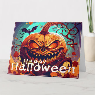 Beängstigender Blick Orange Pumpkin mit Gesichtsau Karte