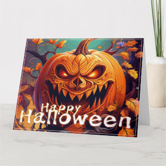 Beängstigender Blick Orange Pumpkin mit Gesichtsau Karte