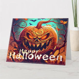 Beängstigender Blick Orange Pumpkin mit Gesichtsau Karte
