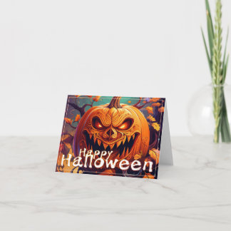 Beängstigender Blick Orange Pumpkin mit Gesichtsau Karte