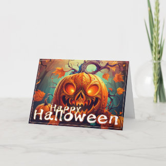 Beängstigender Blick Orange Pumpkin mit Gesichtsau Karte
