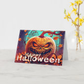 Beängstigender Blick Orange Pumpkin mit Gesichtsau Karte (Gelbe Blume)