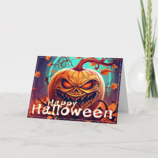 Beängstigender Blick Orange Pumpkin mit Gesichtsau Karte