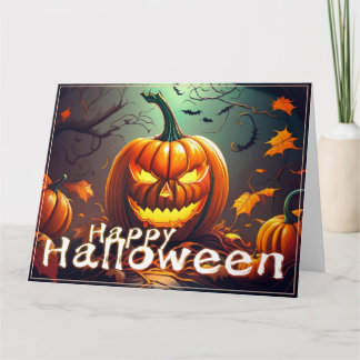 Beängstigender Blick Orange Pumpkin mit Gesichtsau Karte