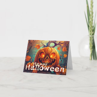 Beängstigender Blick Orange Pumpkin mit Gesichtsau Karte