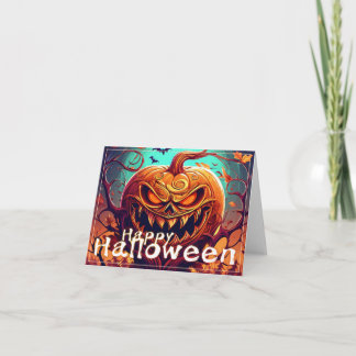 Beängstigender Blick Orange Pumpkin mit Gesichtsau Karte