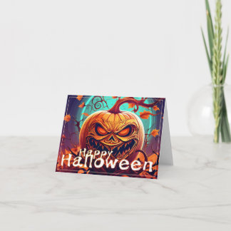 Beängstigender Blick Orange Pumpkin mit Gesichtsau Karte