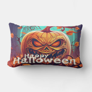 Beängstigender Blick Orange Pumpkin mit Gesichtsau Kissen Für Draußen