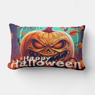 Beängstigender Blick Orange Pumpkin mit Gesichtsau Lendenkissen