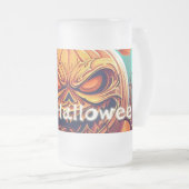 Beängstigender Blick Orange Pumpkin mit Gesichtsau Mattglas Bierglas (VorderseiteRechts)