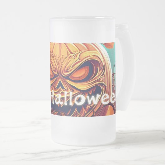 Beängstigender Blick Orange Pumpkin mit Gesichtsau Mattglas Bierglas (VorderseiteRechts)