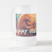 Beängstigender Blick Orange Pumpkin mit Gesichtsau Mattglas Bierglas (Vorderseite Links)