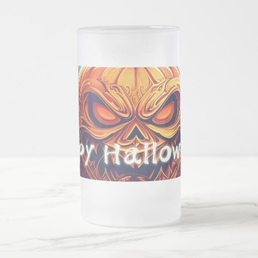 Beängstigender Blick Orange Pumpkin mit Gesichtsau Mattglas Bierglas (Mittel)