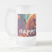 Beängstigender Blick Orange Pumpkin mit Gesichtsau Mattglas Bierglas (Links)