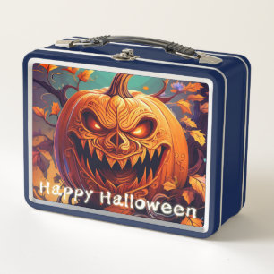 Beängstigender Blick Orange Pumpkin mit Gesichtsau Metall Brotdose
