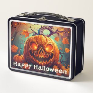 Beängstigender Blick Orange Pumpkin mit Gesichtsau Metall Brotdose