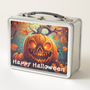 Beängstigender Blick Orange Pumpkin mit Gesichtsau Metall Brotdose