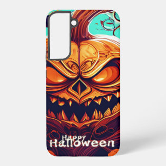 Beängstigender Blick Orange Pumpkin mit Gesichtsau Samsung Galaxy Hülle