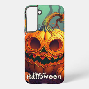Beängstigender Blick Orange Pumpkin mit Gesichtsau Samsung Galaxy Hülle
