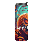 Beängstigender Blick Orange Pumpkin mit Gesichtsau Thermosbecher (Nach links gedreht)