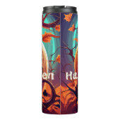 Beängstigender Blick Orange Pumpkin mit Gesichtsau Thermosbecher (Rückseite)