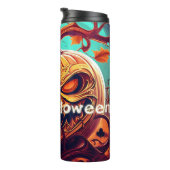 Beängstigender Blick Orange Pumpkin mit Gesichtsau Thermosbecher (Nach rechts gedreht)