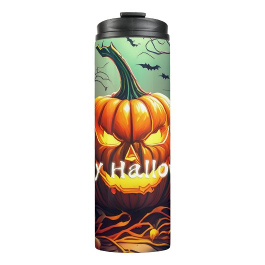 Beängstigender Blick Orange Pumpkin mit Gesichtsau Thermosbecher (Vorderseite)