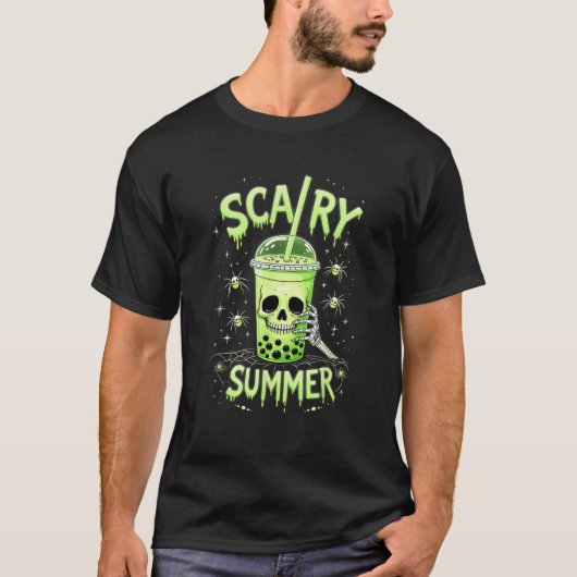 Beängstigender Boba Skull Green Spooky Bubble Tee (Vorderseite)