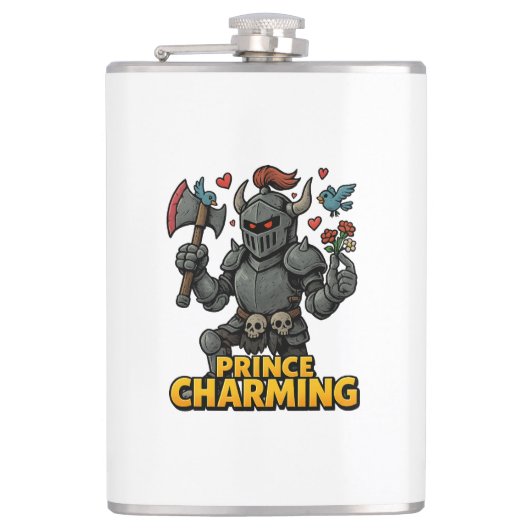 Beängstigender Cartoon Knight - "Preis charmant Flachmann (Vorderseite)