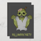 Beängstigender Cartoon Zombie auf grauem Halloween Einladung (Vorne/Hinten)