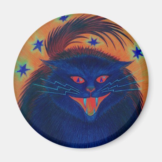 Beängstigender Cat Blue Kühlschrankmagnet rund (Vorne)