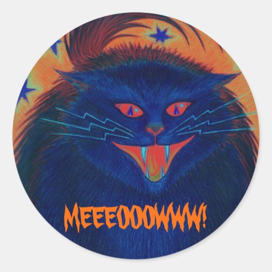 Beängstigender Cat Blue 'MEEEOOOOWWW' Aufkleber (Vorderseite)