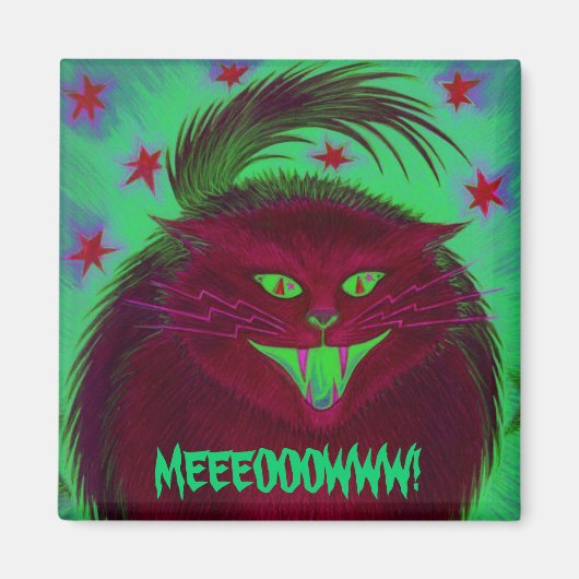 Beängstigender Cat Red 'MEEEOOOOWWW' Kühlschrankma Magnet (Vorne)