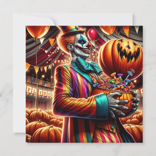 Beängstigender Clown mit Jack O' Lantern Halloween Einladung (Vorderseite)