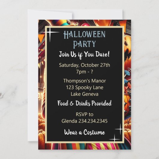 Beängstigender Clown mit Jack O' Lantern Halloween Einladung (Rückseite)