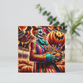 Beängstigender Clown mit Jack O' Lantern Halloween Einladung (Stehend Vorderseite)