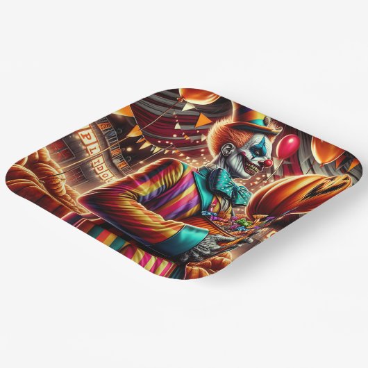 Beängstigender Clown mit Jack O' Lantern Halloween Pappteller (Gewinkelt)