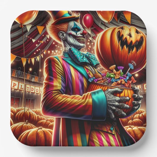 Beängstigender Clown mit Jack O' Lantern Halloween Pappteller (Vorderseite)